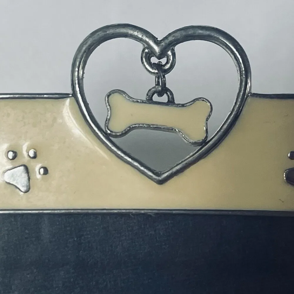 Square 4.75” Metal Picture Frame Dog Paws And Hanging Bone Glass Insert 3.75”